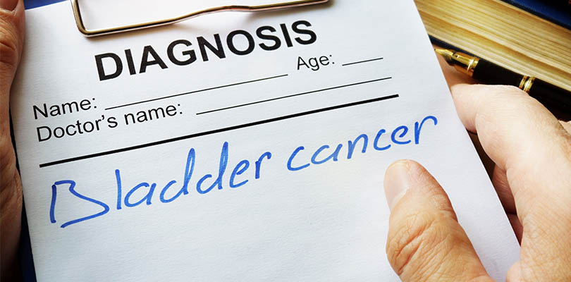 A diagnosis paper has bladder cancer written on it